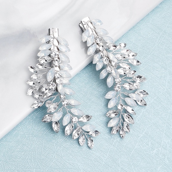 Pair of mix Opal & Crystal Comb silver Hair Comb bridal Hairpiece headpiece main image 4